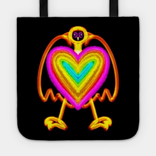 A rainbow heart is in the middle of the bird's body Tote