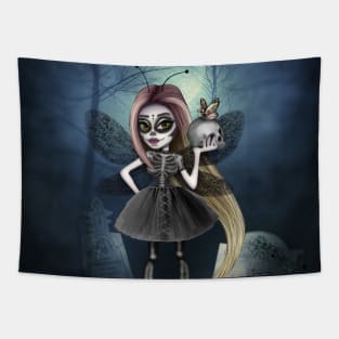 Skeleton fairy and skull Tapestry