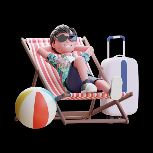 3D Summer Male Enjoy Vacation Laying on a Beach by Protshirtdesign