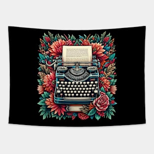 Nostalgic Typewriter surrounded by vibrant floral patterns Tapestry