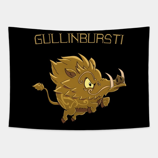 Golden Gullinbursti: A Mythical Design for a Legendary Journey Tapestry by Holymayo Tee