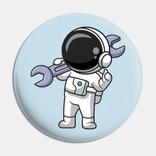 Cute Astronaut Holding Wrench Cartoon Pin