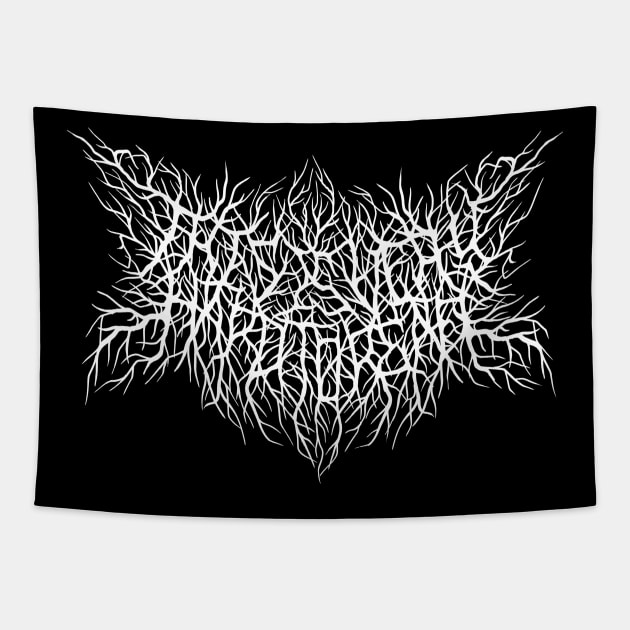 This is Very hard to Read Metal Logo Tapestry by jonah block