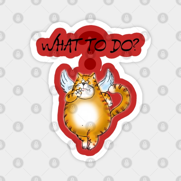 What To Do? Curious Kitty Cat Magnet by ROSHARTWORK