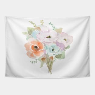 orange purple and blue flowers bouquet loose watercolor Tapestry