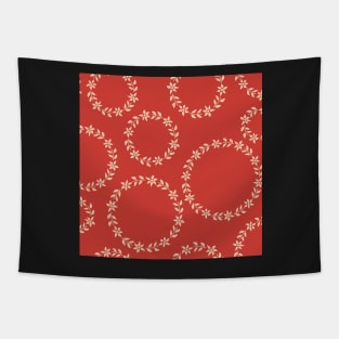 Vibrant Red Floral Wreath Tapestry