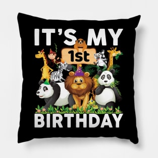 Its My 1st Birthday Shirt Safari Zoo Animals Lover Birthday Party Pillow