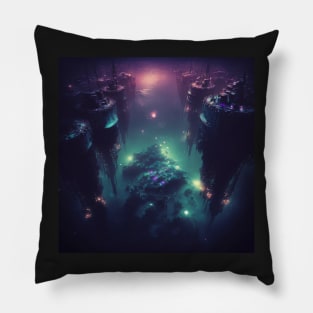 Cyberpunk Submerged Island Cities Pillow