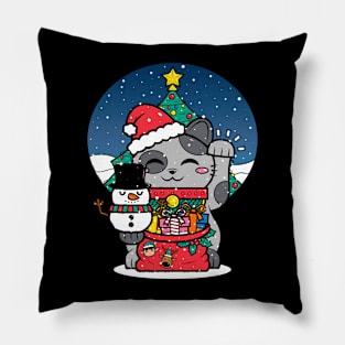 Lucky Christmas Cat Pillow