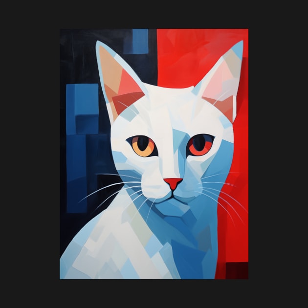 White Cubism Cat by JunkyDotCom