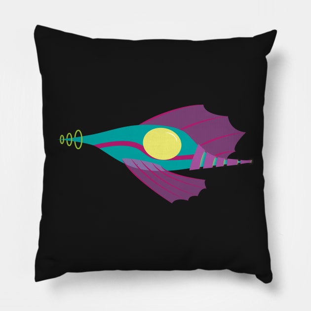 Retro Spaceship Three Pillow by MadArtisan