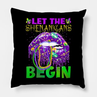 Let The Shenanigans Begin Mardi Gras Lips Kids Men Pillow