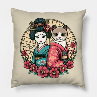 Japanese cat with Geisha Pillow