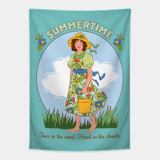 Summertime Beach Cottage Woman Tapestry