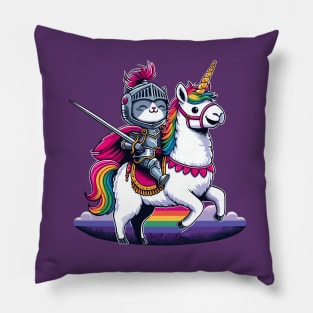 Cute Kawaii Cat Riding Unicorn Rainbow Llama Alpaca Fun RPG Fantasy Game Pet Lover Pillow