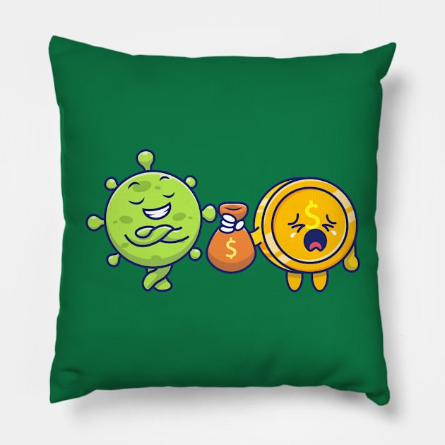 Cute virus with money cartoon 8 Pillow by Catalyst Labs