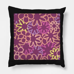 Hippie Floral Purple Bright Colors Overlap Seamless Pattern Pillow