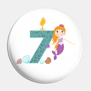 Cute little mermaid seven birthday Pin