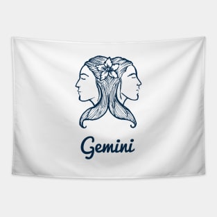 Gemini Zodiac Horoscope Two Women Faces with Flower Sign and Name Tapestry