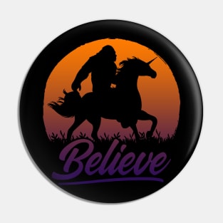 Bigfoot Riding Unicorn Vintage Sasquatch Pin