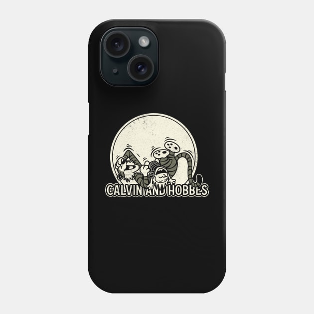 Drawing retro Vintage Calvin and Hobbes Burst Out Laughing Phone Case by aiWallpaperCollection