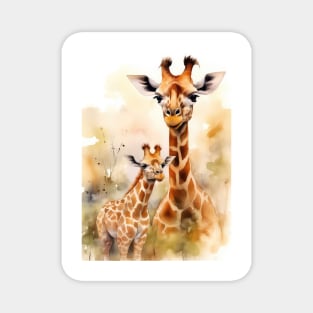 Baby giraffe with mom Magnet