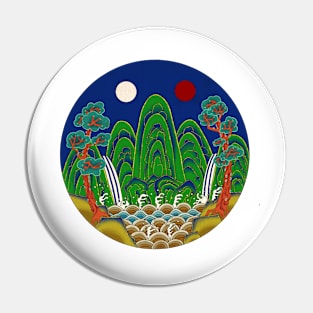 Minhwa: Sun, Moon and 5 Peaks: King's painting A_1 Type (Korean traditional/folk art) Pin