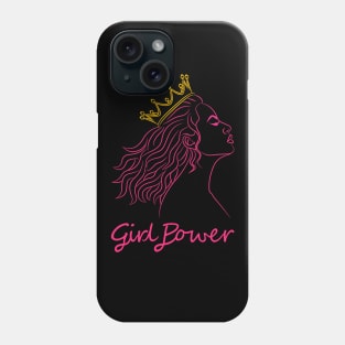 Beautiful girl with curly hair and a golden crown with the text saying "Girl Power" Phone Case