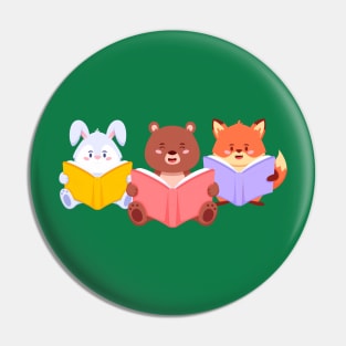 Rabbit Bear Fox Reading Pin