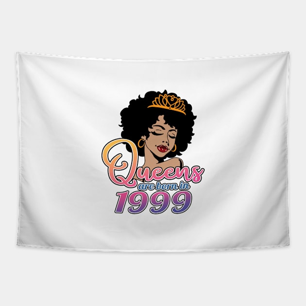 Queens Are Born In 1999, Afro - African American, Black Melanin Lady, Birthday Gift Idea For Women Tapestry by Art Like Wow Designs