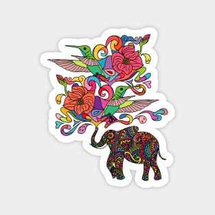 Lucky Elephant & Hummingbirds Magnet