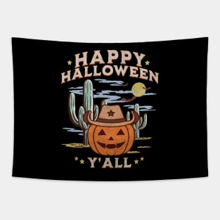 Western Halloween Happy Halloween Y'all Jack O Lantern Retro Pumpkin Dark Tapestry