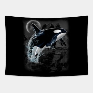 Orca whale dancing in moonlight Tapestry