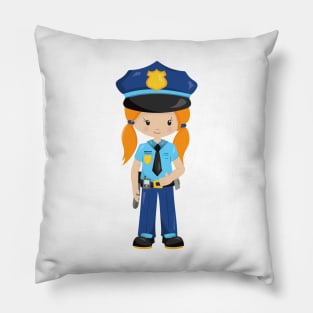 Police Girl, Police Officer, Cop, Orange Hair Pillow