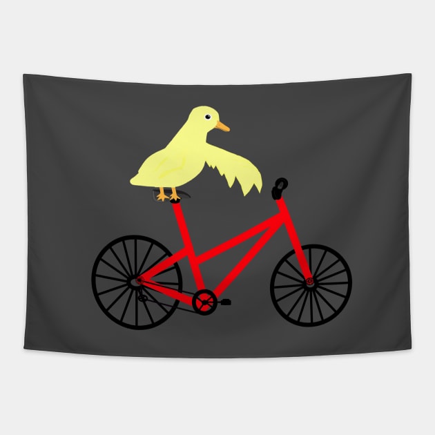 Duck On A Red Bicycle Tapestry by CatGirl101