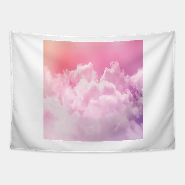 Pink fluffy cotton candy glow on cute and girly clouds Tapestry by laverdeden