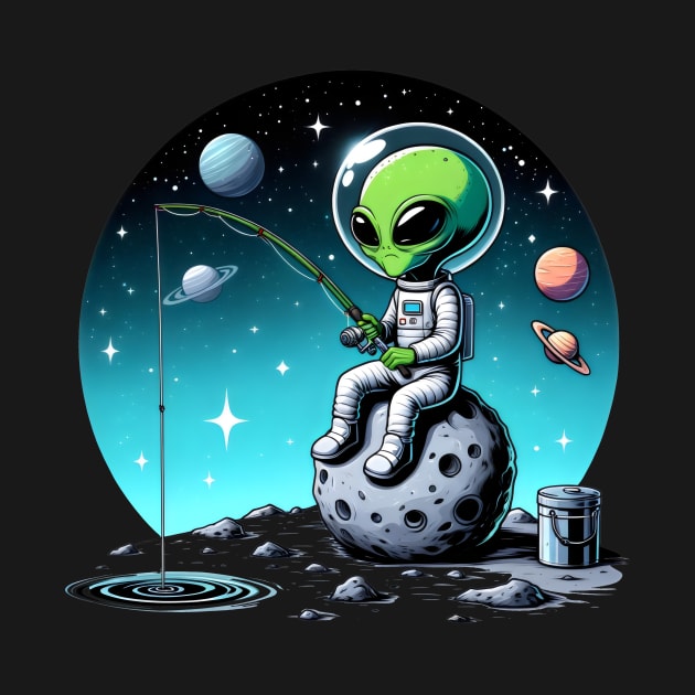 Cosmic fishing - Green alien by Ingridpd