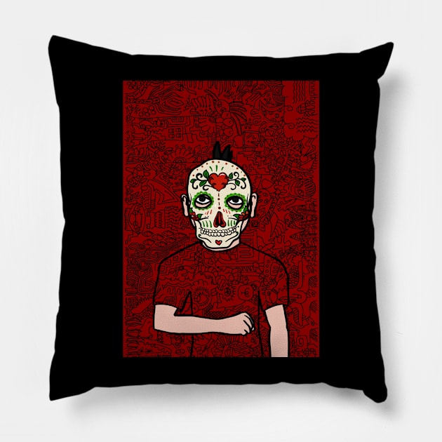 Nakamoto NFT - Mysterious Male Character Doodle Pillow by Hashed Art