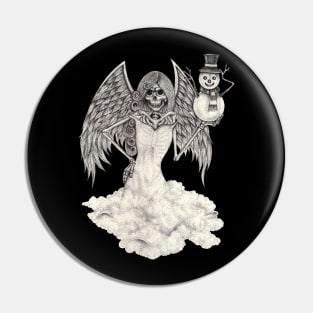 Fantasy surreal skull angel with snowman. Pin