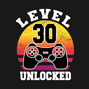 level 30 unlocked 30 Years Old retro 80s 30th Birthday gamer T-Shirt