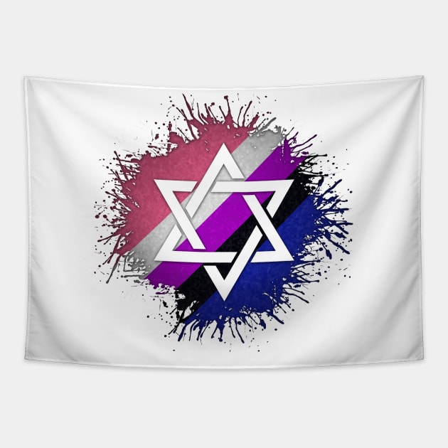 Paint Splatter Gender Fluid Pride Flag Star of David Symbol Tapestry by LiveLoudGraphics