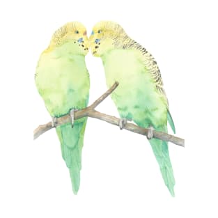 Budgies couple kiss watercolor portrait v2 T-Shirt