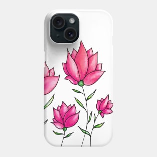 Pink Flowers Ink Watercolor Phone Case