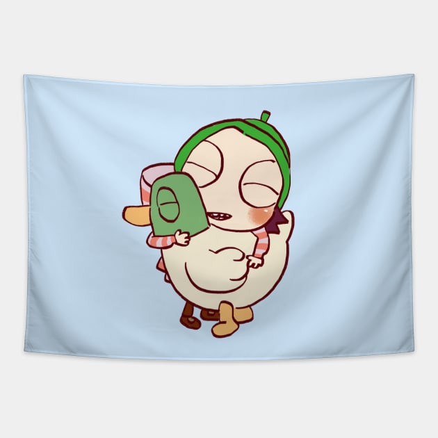 sarah and duck #3 / children's cartoon Tapestry by mudwizard