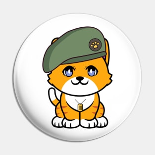 Green Beret orange cat Pin