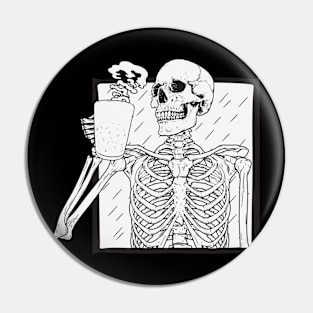 Skeleton Drinking Coffee Pin