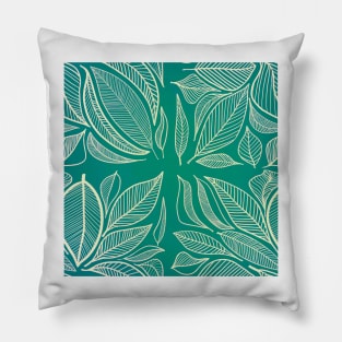 Teal Tropical Feathers Pillow