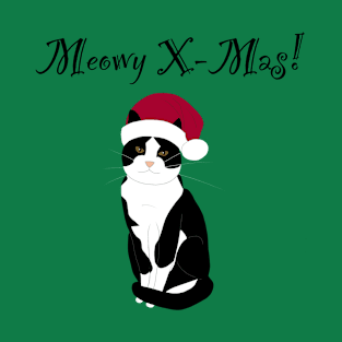 Meowy X-mas santa hat - tuxedo T-Shirt