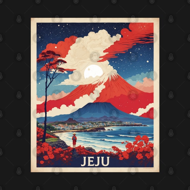 Jeju South Korea Starry Night Travel Tourism Retro Vintage by TravelersGems