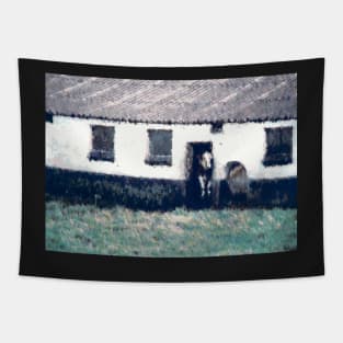 Stable with cow. Tapestry